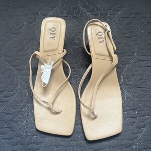 QIY Low Kitten Heel Square Toe Ankle Strappy Wedding Party Dress Sandals SZ 9.5